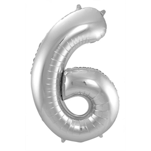 Zilveren Folieballon Cijfer 6 - 86 cm